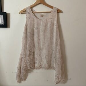 100% Silk Giusy Italian Floral High Low Hem Lined Flowy Summer Tunic Shirt Top S